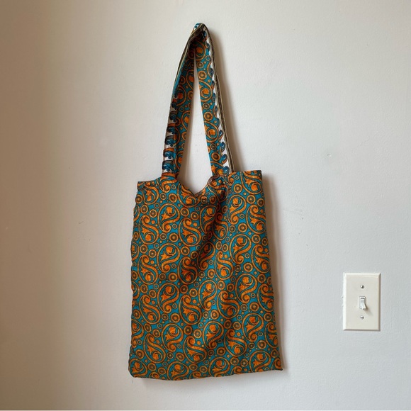 Handbags - Unique Paisley Patterned Tote Bag - Orange and Green